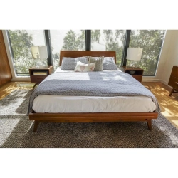 Mid-Century Modern Solid Wood Bed Frame with Tapered Legs