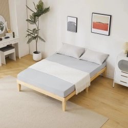 Minimalist Solid Wood Platform Bed Frame Queen Size with Mattress Support