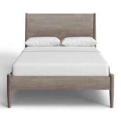 Minimalist Modern Solid Wood Bed Frame with Tapered Legs - Grey Finish