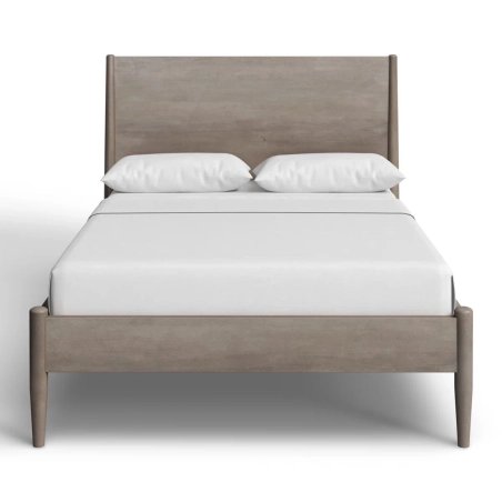 Minimalist Modern Solid Wood Bed Frame with Tapered Legs - Grey Finish