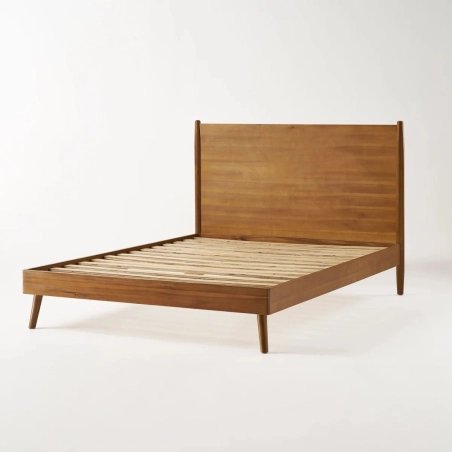 Mid-Century Modern Solid Wood Bed Frame