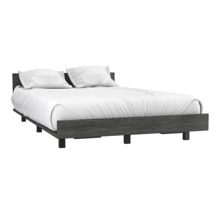 Modern Minimalist Platform Bed Frame Dark Grey Wood Finish