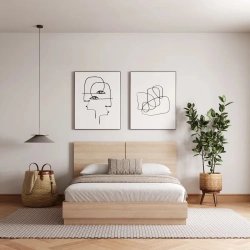 Modern Minimalist Wooden Platform Bed Frame with Headboard