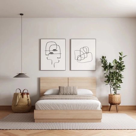 Modern Minimalist Wooden Platform Bed Frame with Headboard