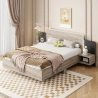 Modern Wooden Bed Frame with LED Headboard and Integrated Nightstand Shelf