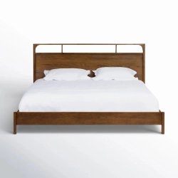 Solid Wood Platform Bed Frame with Headboard, Modern Minimalist Bedroom Furniture