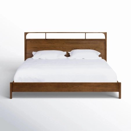 Solid Wood Platform Bed Frame with Headboard, Modern Minimalist Bedroom Furniture