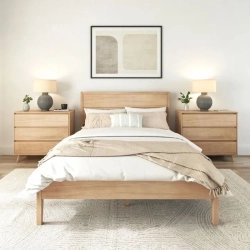 Modern Minimalist Solid Wood Bed Frame with Nightstands