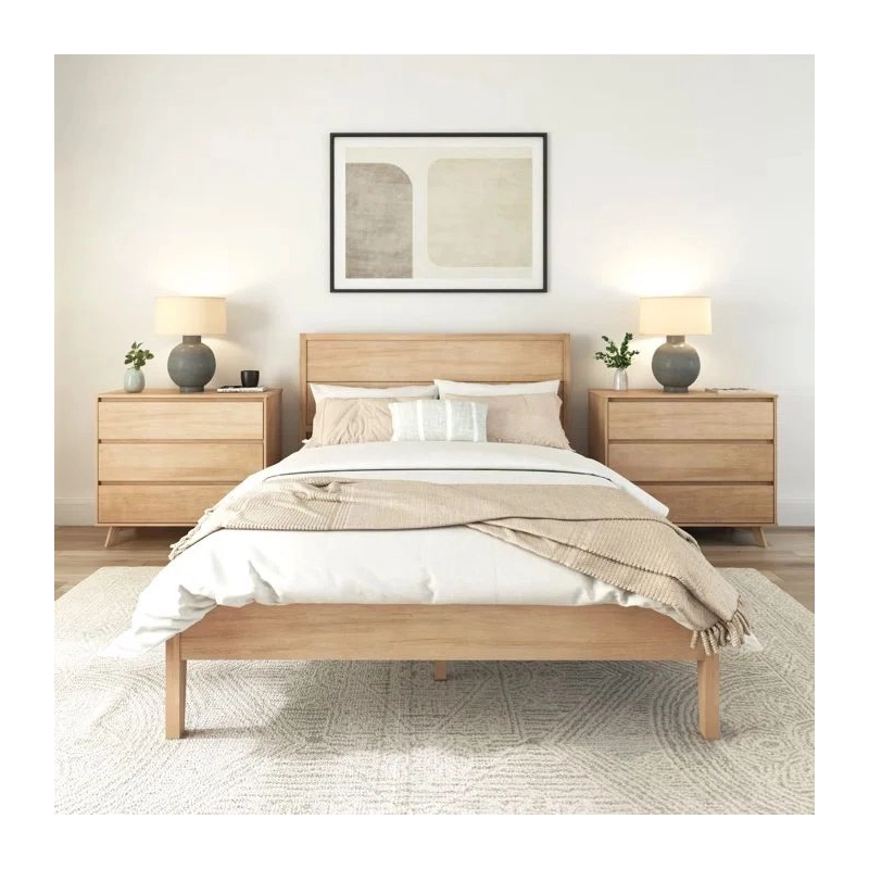 Modern Minimalist Solid Wood Bed Frame with Nightstands Modern Minimalist Solid Wood Bed Frame with Nightstands