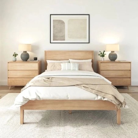 Modern Minimalist Solid Wood Bed Frame with Nightstands