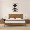 Modern Solid Wood Bed Frame with Geometric Headboard and Nightstands Set
