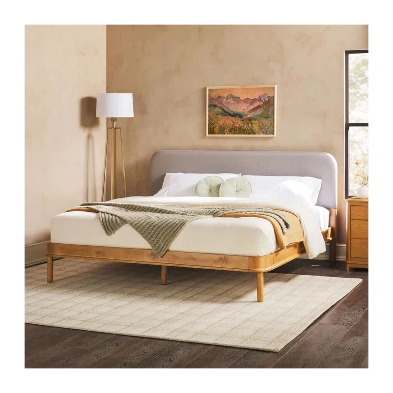 Modern Wood Platform Bed Frame with Fabric Upholstered Headboard Modern Wood Platform Bed Frame with Fabric Upholstered Headboard