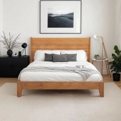 Minimalist Modern Solid Wood Bed Frame with Headboard - Queen Size