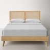 Modern Wooden Bed with Rattan Headboard