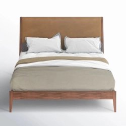 Modern Platform Bed with Upholstered Headboard Queen Size