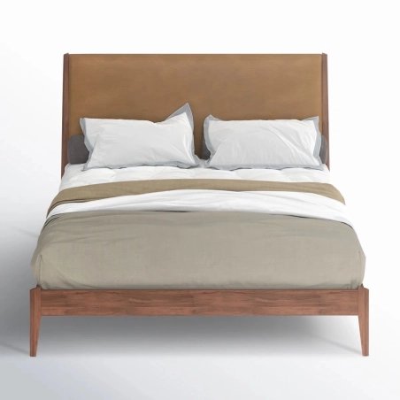 Modern Platform Bed with Upholstered Headboard Queen Size