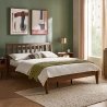Solid Wood Bed Frame with Headboard Slats Mid-Century Modern Style