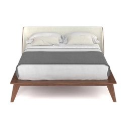Modern Minimalist Platform Bed with Fabric Headboard and Wooden Frame