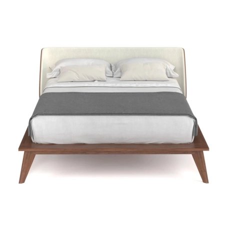 Modern Minimalist Platform Bed with Fabric Headboard and Wooden Frame