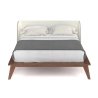 Modern Minimalist Platform Bed with Fabric Headboard and Wooden Frame