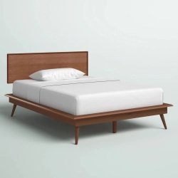Mid-Century Modern Wood Bed Frame with Headboard