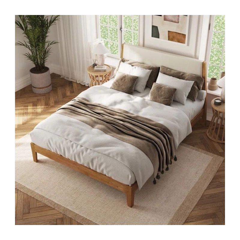 Modern Minimalist Wooden Bed Frame with Fabric Headboard Modern Minimalist Wooden Bed Frame with Fabric Headboard