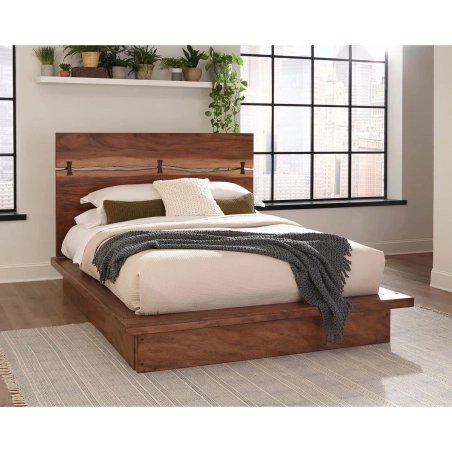 Solid Wood Platform Bed with Live Edge Headboard and Butterfly Joints