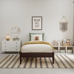 Minimalist Modern Dark Brown Solid Wood Kids Bed Frame