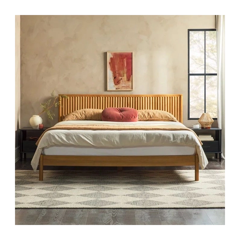 Solid Wood Bed Frame with Rattan Style Headboard Solid Wood Bed Frame with Rattan Style Headboard