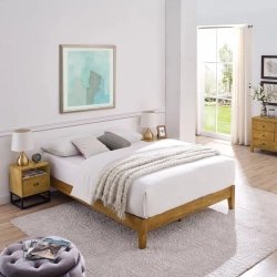 Mid-Century Modern Wooden Platform Bed Frame