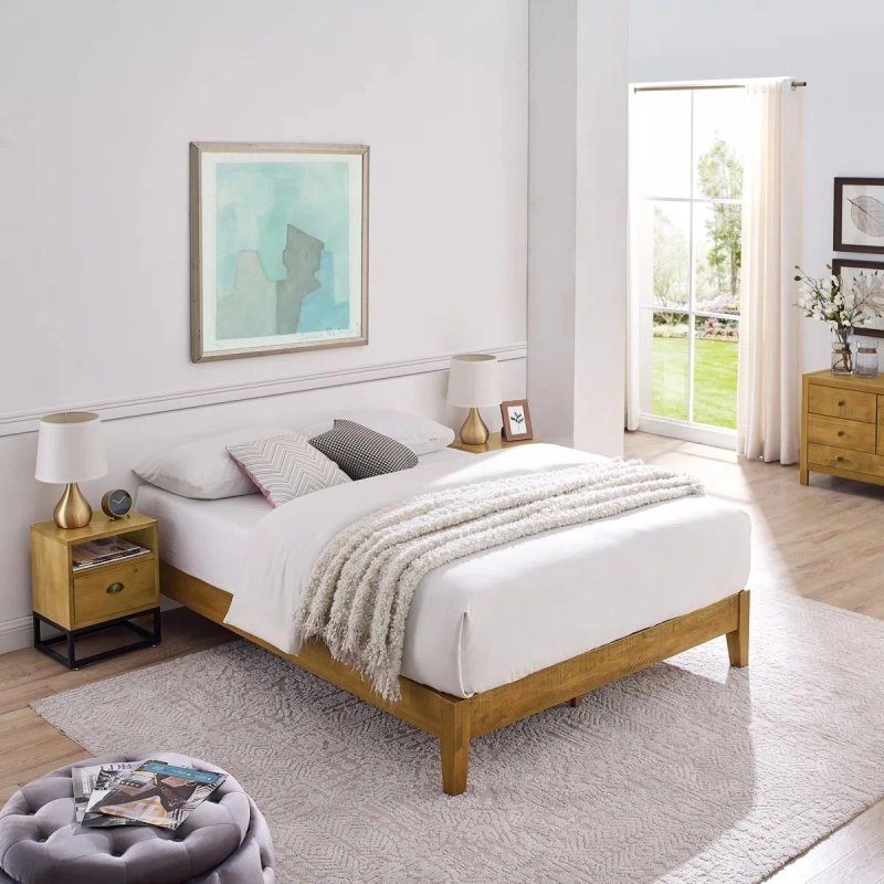 Mid-Century Modern Wooden Platform Bed Frame Mid-Century Modern Wooden Platform Bed Frame