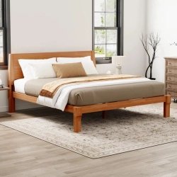 Minimalist Solid Wood Queen Bed Frame with Headboard