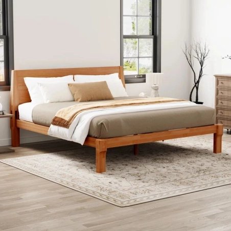 Minimalist Solid Wood Queen Bed Frame with Headboard