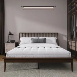 Mid-Century Modern Solid Wood Bed Frame with Spindle Headboard