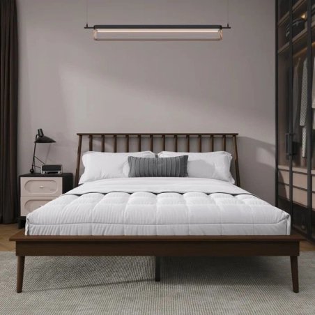 Mid-Century Modern Solid Wood Bed Frame with Spindle Headboard