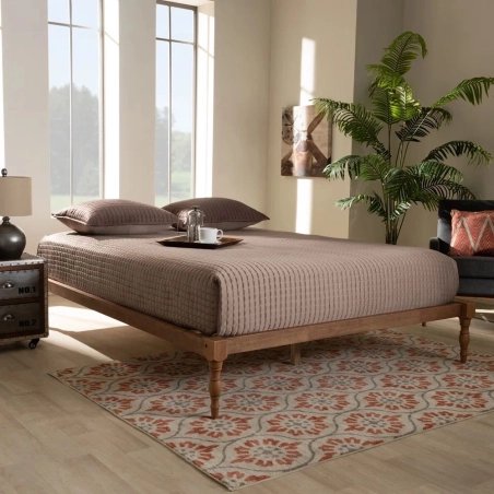 Solid Wood Platform Bed Frame, Mid-Century Modern Style