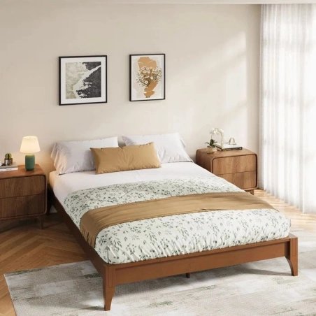 Solid Wood Platform Bed Frame Minimalist Modern Bedroom Furniture