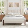 Modern Upholstered Bed Frame with Channel Tufted Headboard and Wood Legs