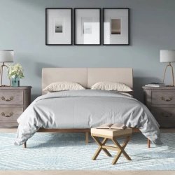 Modern Minimalist Platform Bed Frame with Upholstered Headboard | Bedroom Furniture