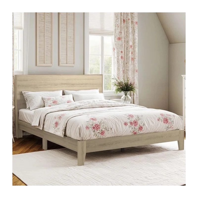 Modern Light Wood Bed Frame with Elegant Floral Bedding Set Modern Light Wood Bed Frame with Elegant Floral Bedding Set