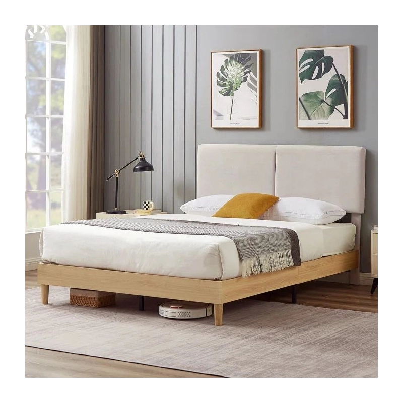 Modern Minimalist Wood Bed Frame with Upholstered Headboard Modern Minimalist Wood Bed Frame with Upholstered Headboard