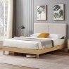Modern Minimalist Wood Bed Frame with Upholstered Headboard