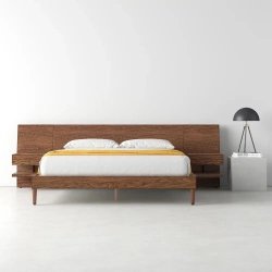 Modern Solid Wood Bed Frame with Integrated Headboard and Nightstands