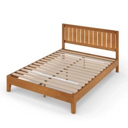 Premium Solid Wood Bed Frame with Slatted Headboard and Wood Base