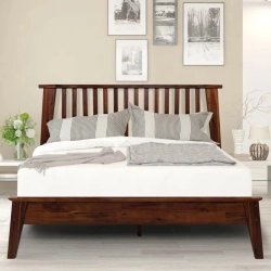 Solid Wood Slatted Headboard Bed Frame for Bedroom