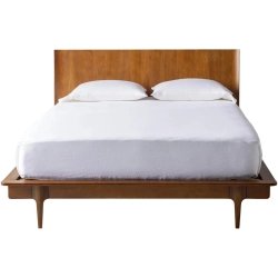Mid-Century Modern Solid Wood Bed with Integrated Headboard