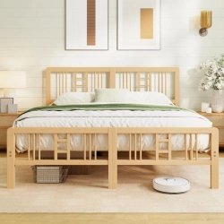 Solid Wood Platform Bed Frame with Slatted Headboard and Footboard