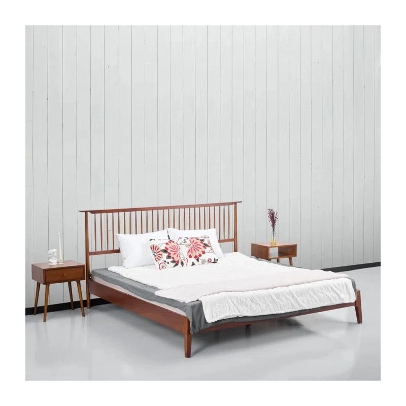Mid-Century Modern Solid Wood Bed Frame and Nightstand Set Mid-Century Modern Solid Wood Bed Frame and Nightstand Set