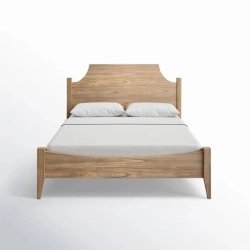 Solid Wood Bed Frame with Curved Headboard | Natural Finish
