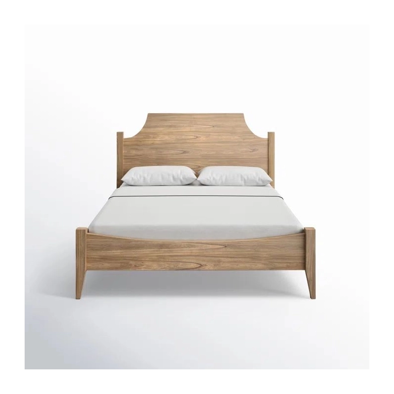 Solid Wood Bed Frame with Curved Headboard | Natural Finish